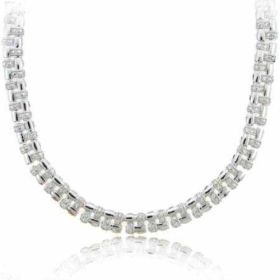 Designer Sterling Silver Simulated Diamond CZ Basket Weave Necklace