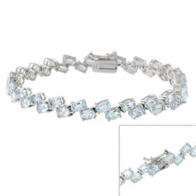 Sterling Silver Two Row Oval Blue Topaz Gemstone Bracelet