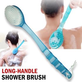 Long Handle Bath Body Brush Soft Back Shower Exfoliating Skin Scrubber Massager (Color: Blue)